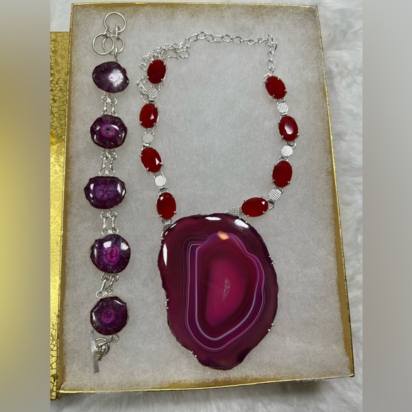 Pink Solar Quartz Garnet Large 925 Gemstone Necklace ONLY - Picture 9 of 13